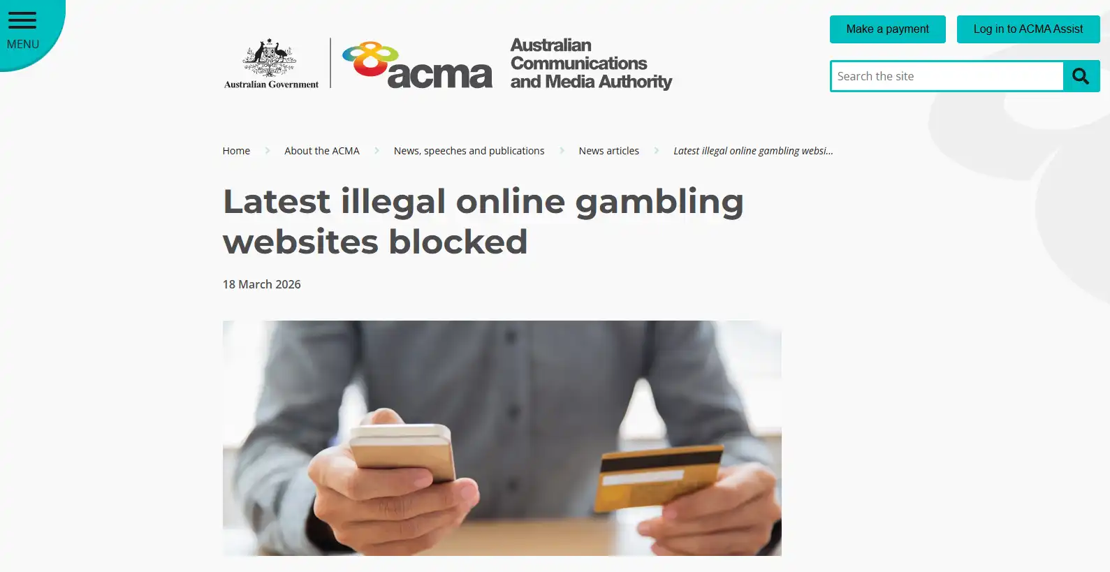 ACMA March 2026 page naming RetroBet among sites requested for blocking